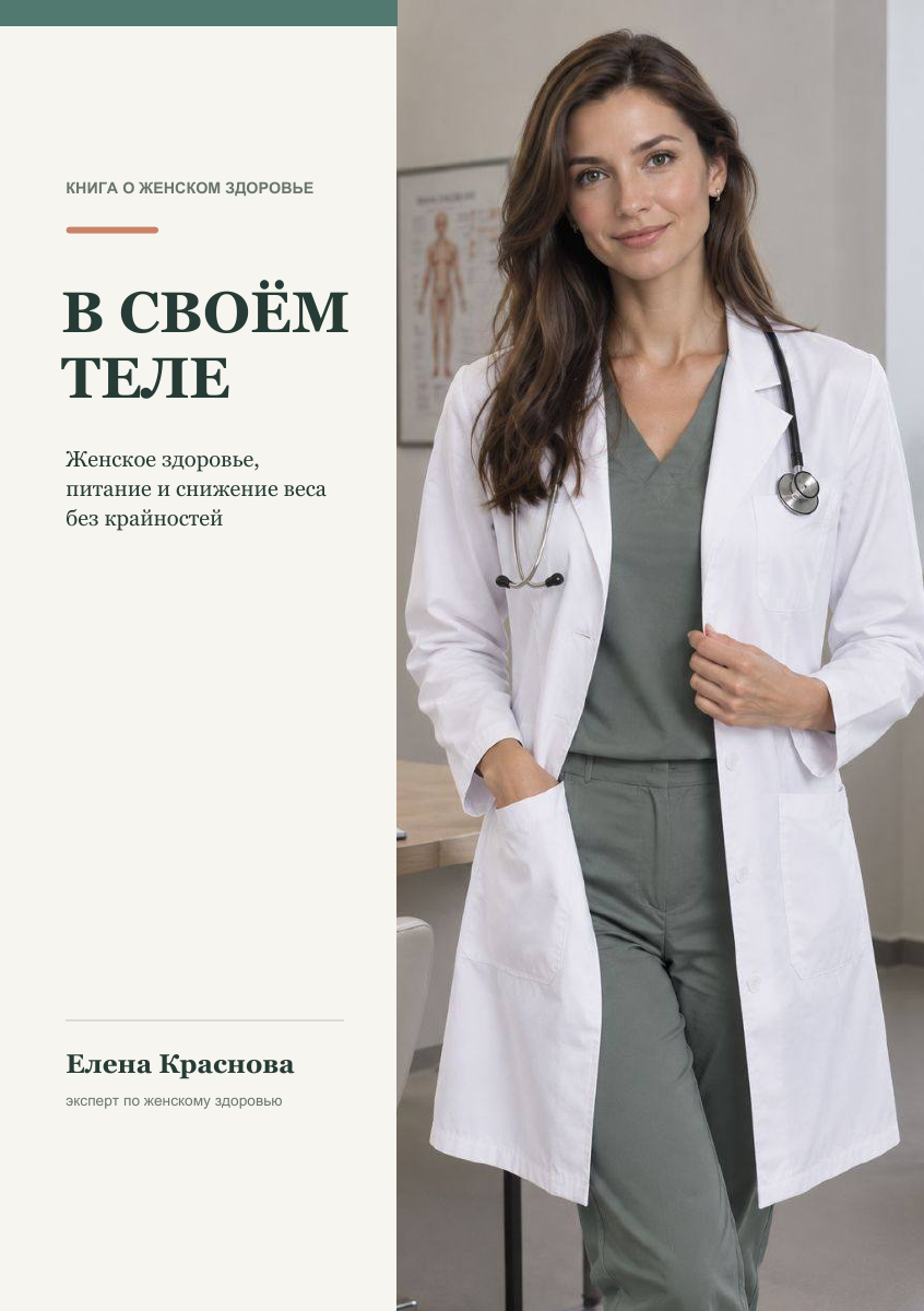 Обложка книги Елены Красновой «В своём теле» — женское здоровье, питание и снижение веса без крайностей